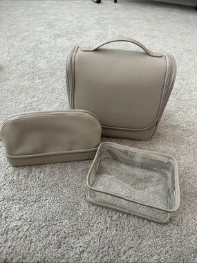 Stackers Taupe Toiletry Travel Kit with Clear Organizer and Makeup Bag